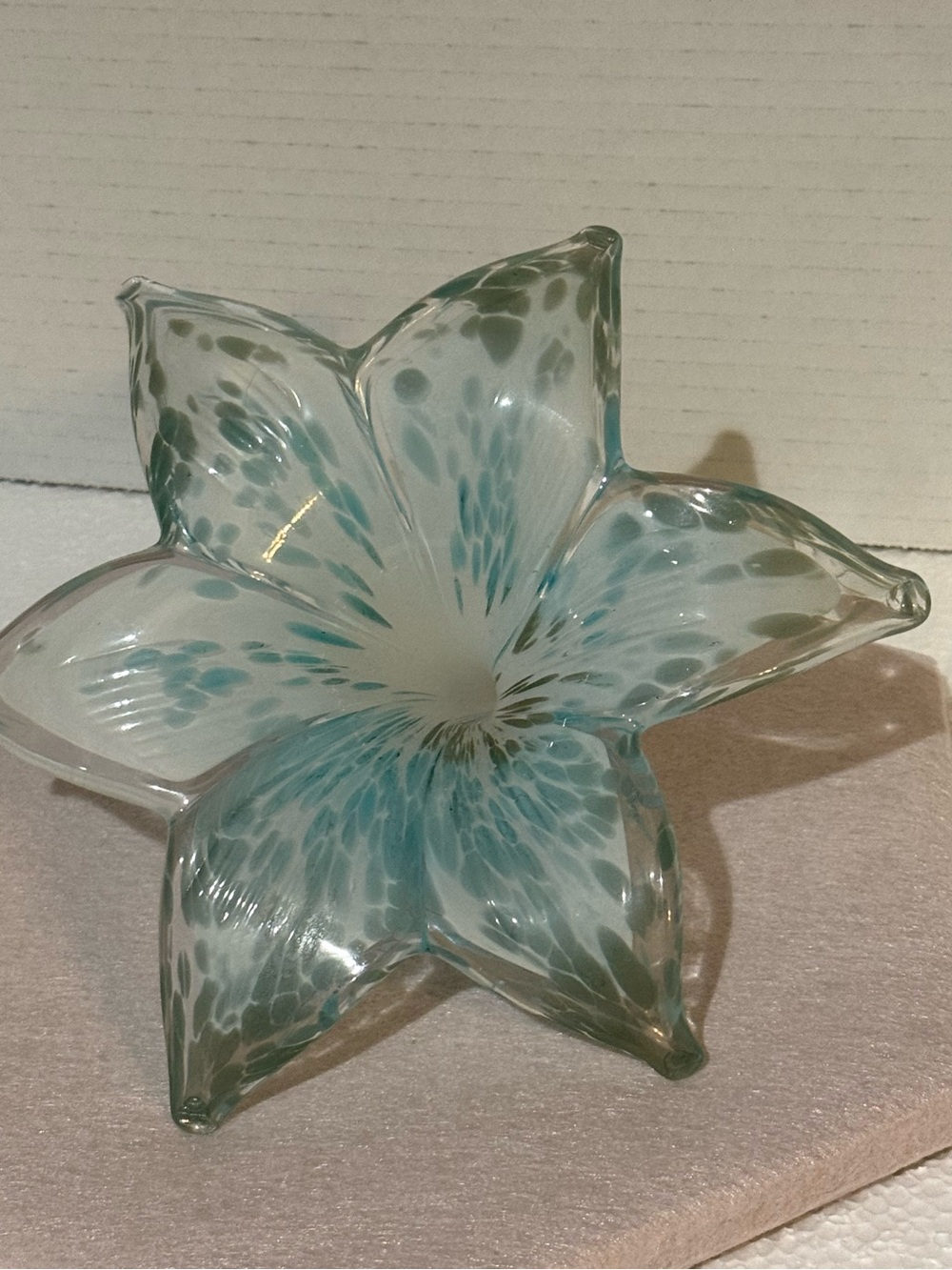 Murano Style Art Glass Lily flower Handblown Blue White